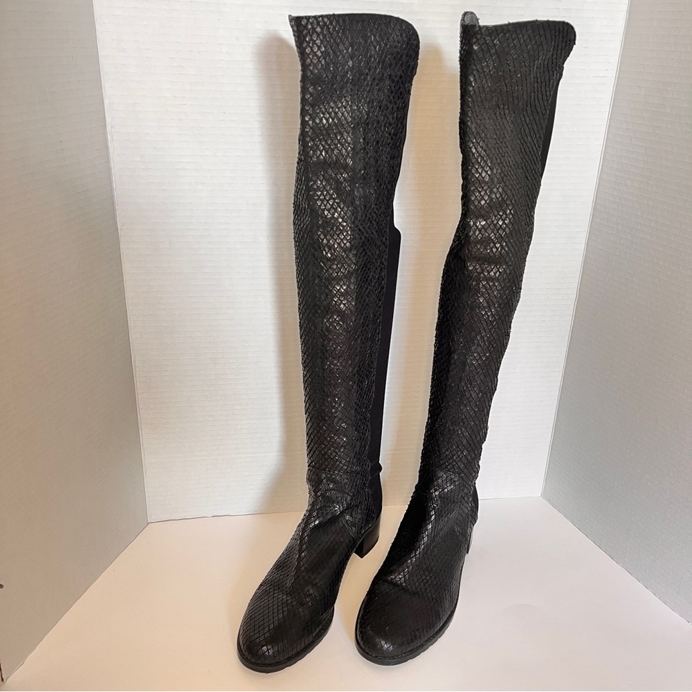 Stuart Weitzman Black Over-the-Knee 50/50 Leather “Python Style” Women's Boots